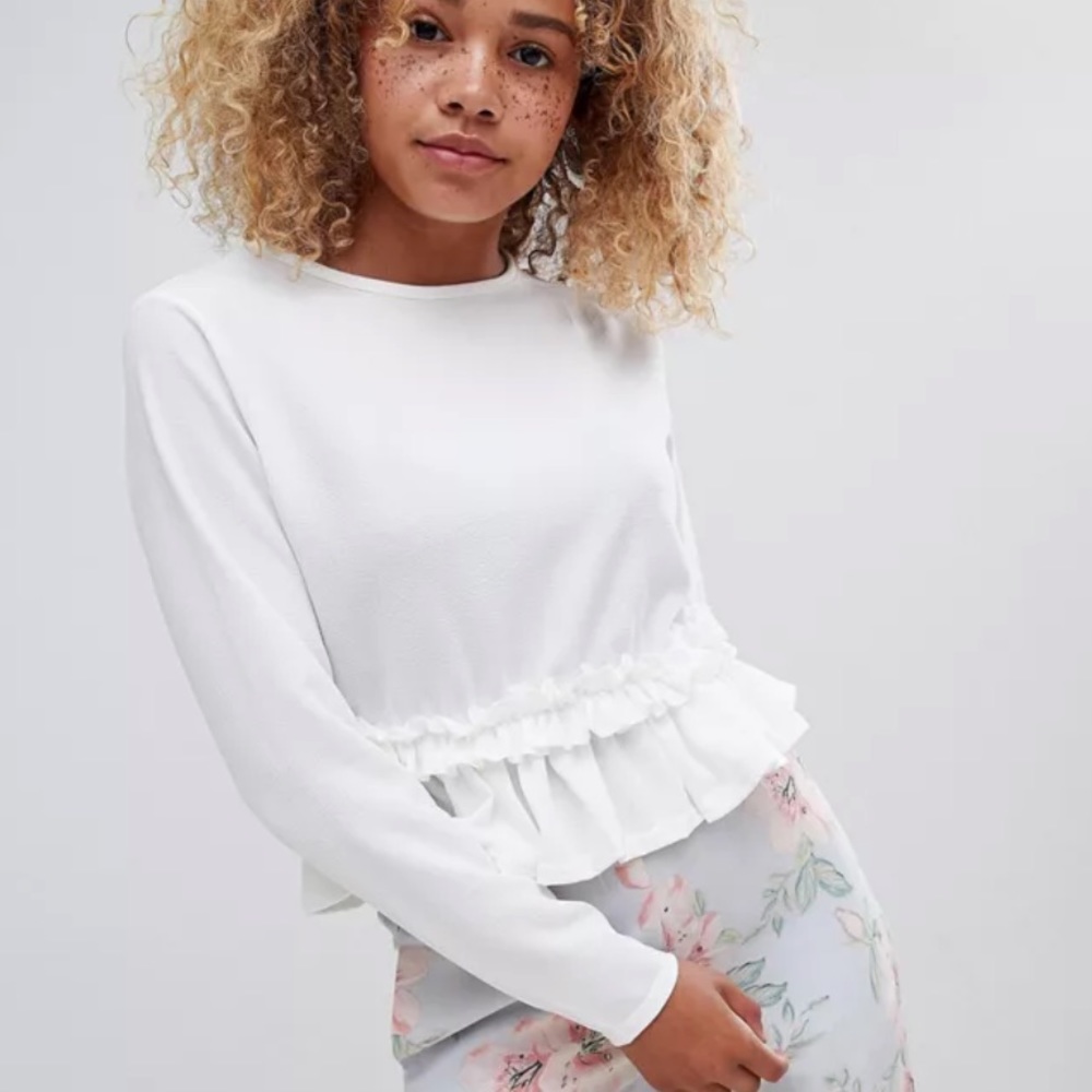 ASOS Boohoo Petite Ruffle Trim Top Blouse